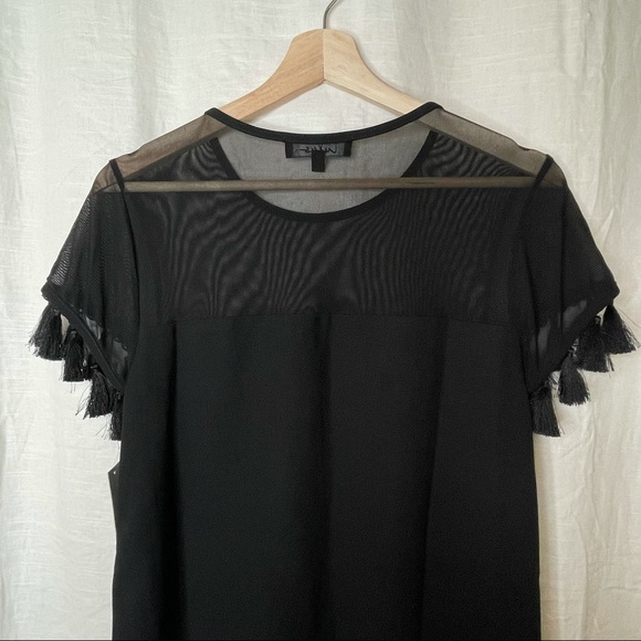 Lulus Iced Latte Black Tassel Mini Dress Sheer Short Shift - Picture 7 of 12